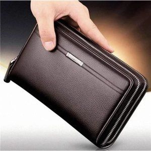 Mens Long Wallet Leather Brown Coffee